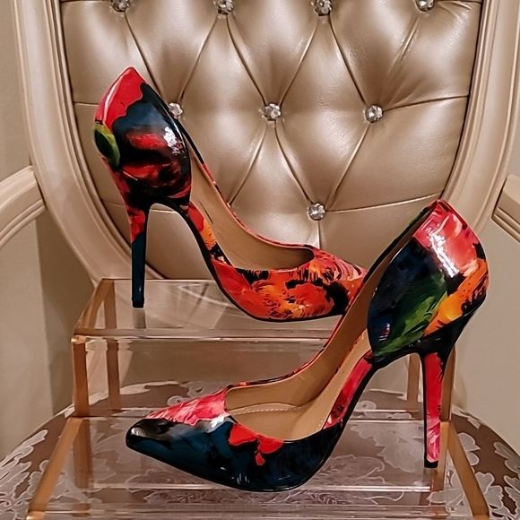 JustFab Dina Floral Print Heels - Picture 1 of 15